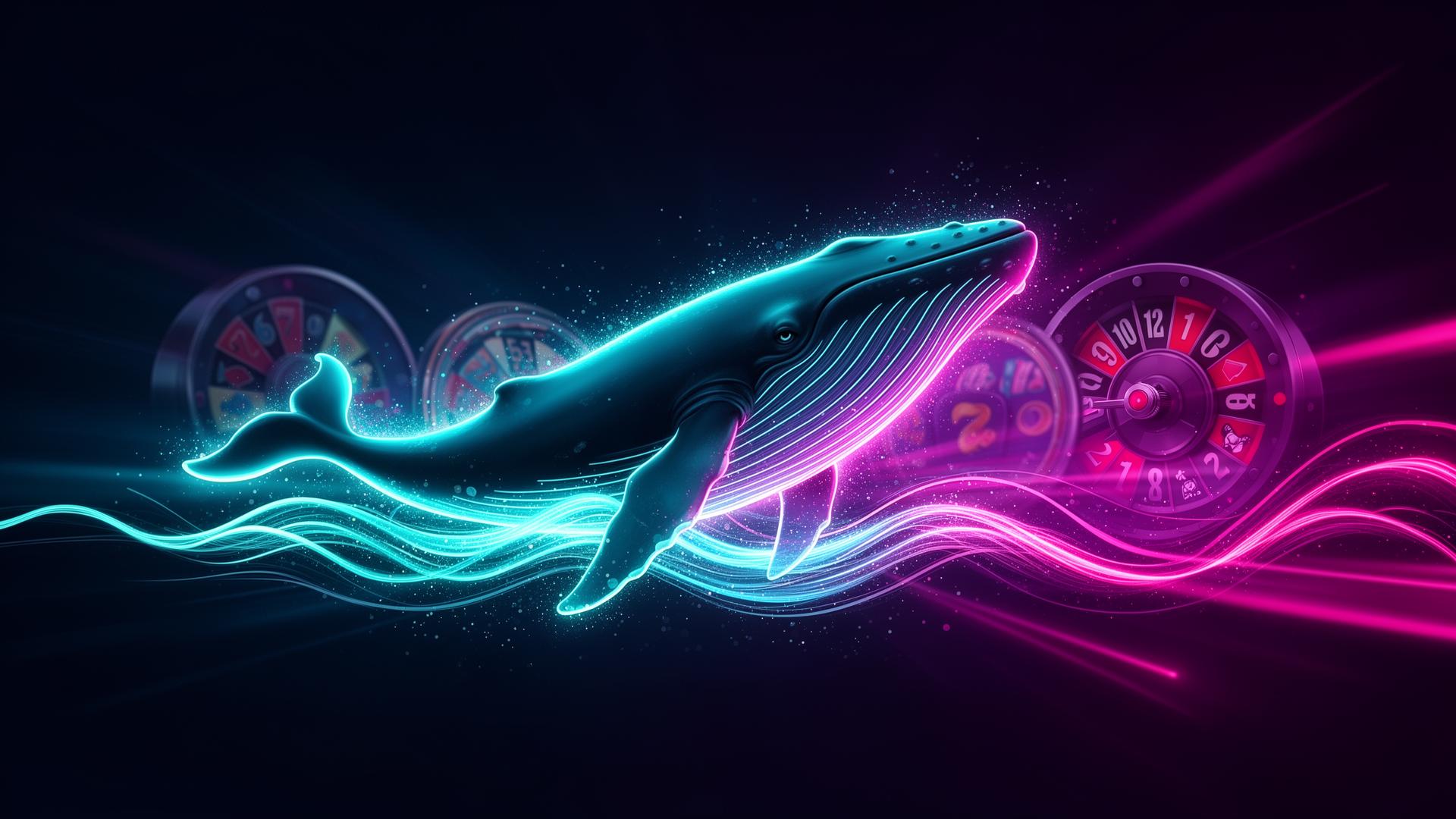 Spinjo neon whale riding waves of light through casino reels